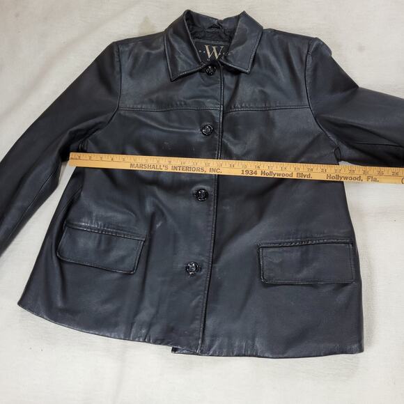 Vintage Winlit Jacket Womens Size 2X Black New York Large Button Leather Coat - Picture 3 of 16